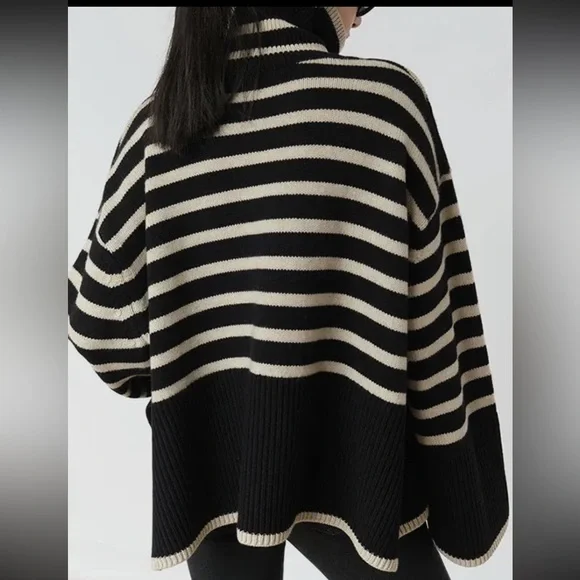 Contrast Color Striped Long Sleeves Sweater - Picture 3 of 4